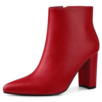 Women's Pointed Toe Zipper Chunky High Heels Ankle Boots