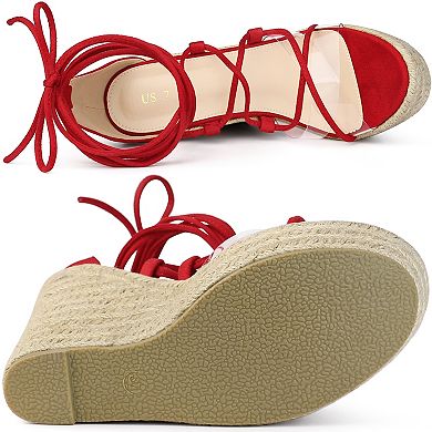 Women's Platform Espadrilles Clear Strap Lace Up Wedges Sandals