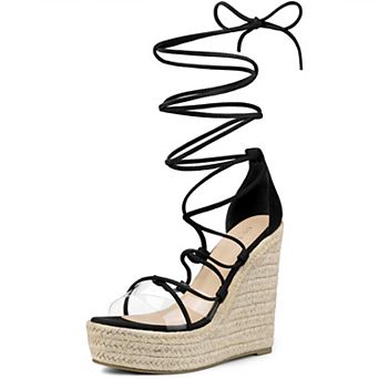 Women's Platform Espadrilles Clear Strap Lace Up Wedges Sandals