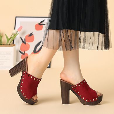 Women's Open Toe Platform Block Heel Slides Sandals