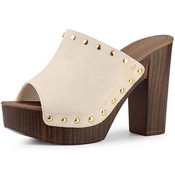Women's Open Toe Platform Block Heel Slides Sandals