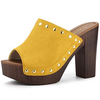Women's Open Toe Platform Block Heel Slides Sandals
