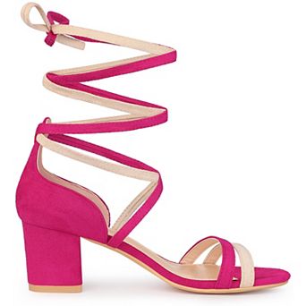 Women's Open Toe Color Block Heel Lace Up Sandals