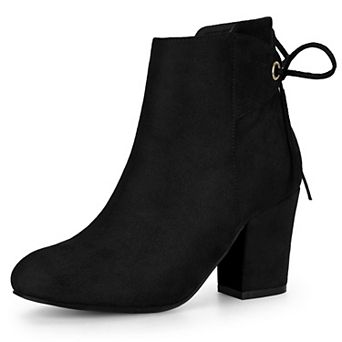 Women's Round Toe Block Heel Zipper Lace Up Ankle Boots