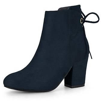Women's Round Toe Block Heel Zipper Lace Up Ankle Boots