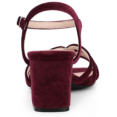 Women's Square Toe Slingback Chunky Heels Velvet Sandals