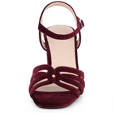 Women's Square Toe Slingback Chunky Heels Velvet Sandals