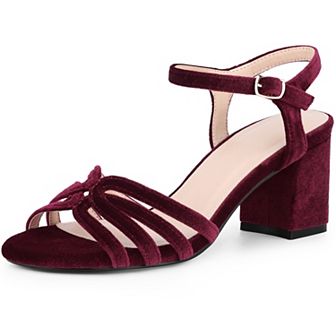 Women's Square Toe Slingback Chunky Heels Velvet Sandals