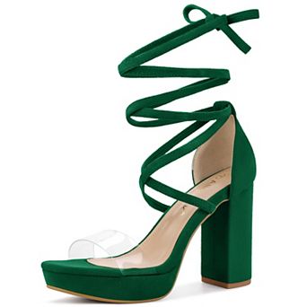 Women's Platform Lace Up Clear Chunky Heels Sandals