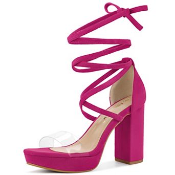 Women's Platform Lace Up Clear Chunky Heels Sandals