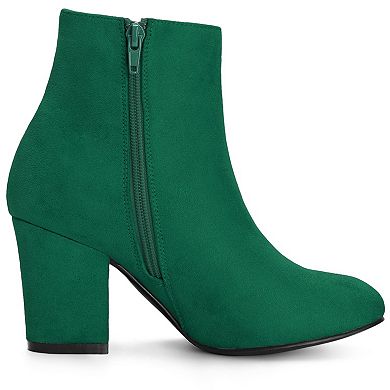 Women's Round Toe Side Zip Chunky Heel Ankle Boots