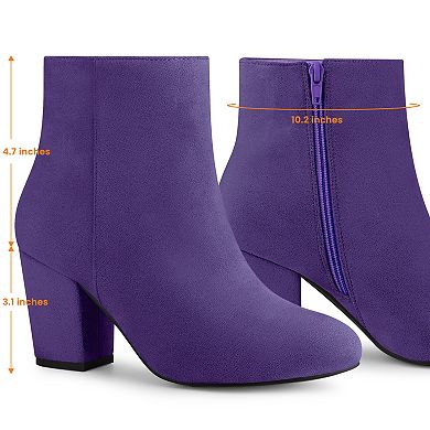 Women's Round Toe Side Zip Chunky Heel Ankle Boots