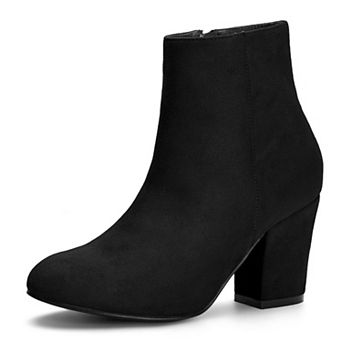 Women's Round Toe Side Zip Chunky Heel Ankle Boots