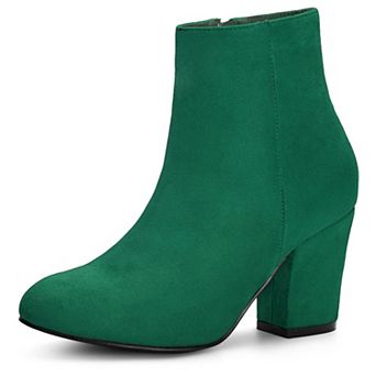 Women's Round Toe Side Zip Chunky Heel Ankle Boots