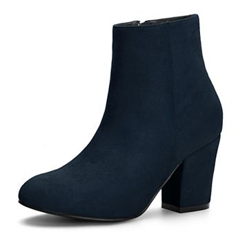 Women's Round Toe Side Zip Chunky Heel Ankle Boots