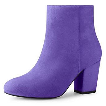 Women's Round Toe Side Zip Chunky Heel Ankle Boots