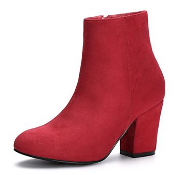 Women's Round Toe Side Zip Chunky Heel Ankle Boots