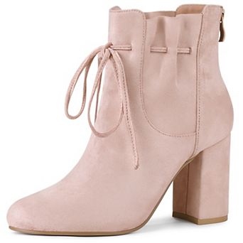 Women's Lace Up Round Toe Drawstring Block Heel Ankle Boots