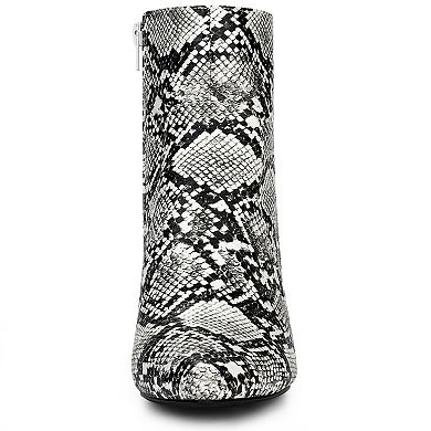 Women's Snakeskin Print Boots Chunky High Heels Ankle Boots