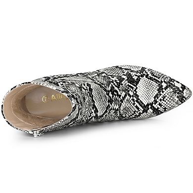 Women's Snakeskin Print Boots Chunky High Heels Ankle Boots