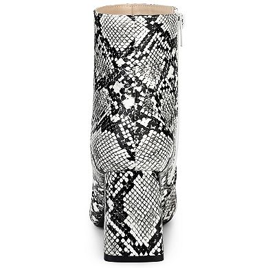 Women's Snakeskin Print Boots Chunky High Heels Ankle Boots