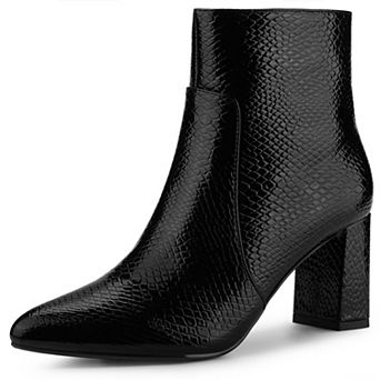 Women's Snakeskin Print Boots Chunky High Heels Ankle Boots