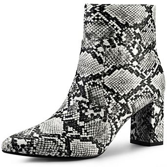 Women's Snakeskin Print Boots Chunky High Heels Ankle Boots