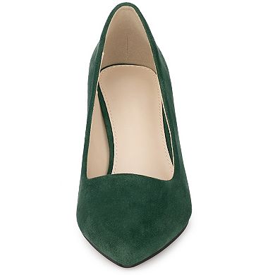 Women's Pointy Toe Slip on Plaid Printing Closed Toe Dress Shoes Chunky Heel Pumps