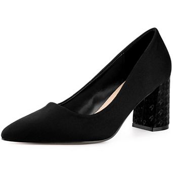 Women's Pointy Toe Slip on Plaid Printing Closed Toe Dress Shoes Chunky Heel Pumps