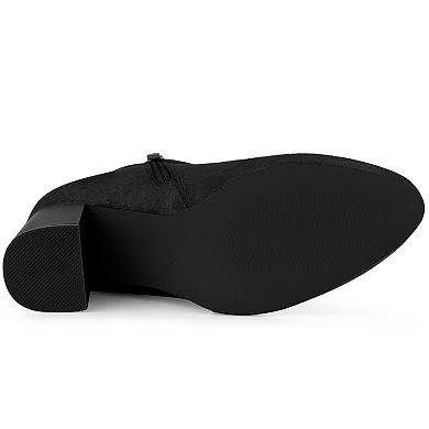 Women's Round Toe Buckle Chunky Heels Ankle Boots