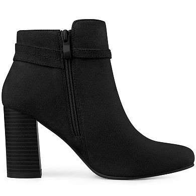 Women's Round Toe Buckle Chunky Heels Ankle Boots