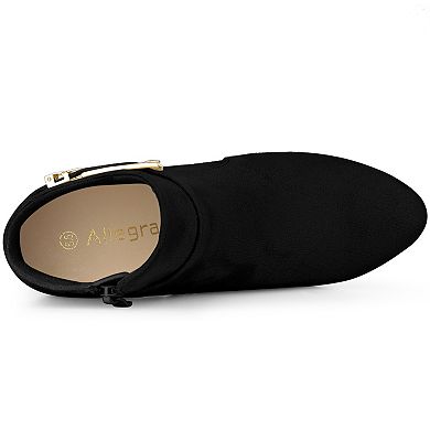 Women's Round Toe Buckle Chunky Heels Ankle Boots