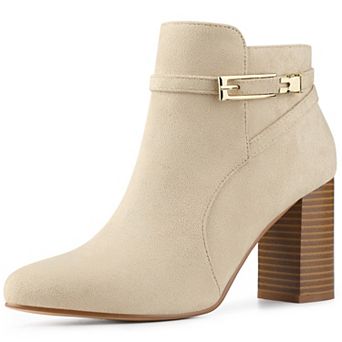 Women's Round Toe Buckle Chunky Heels Ankle Boots