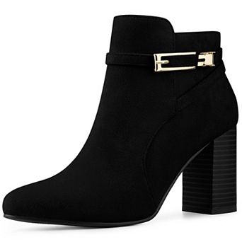 Women's Round Toe Buckle Chunky Heels Ankle Boots