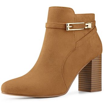 Women's Round Toe Buckle Chunky Heels Ankle Boots
