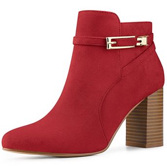 Women's Round Toe Buckle Chunky Heels Ankle Boots