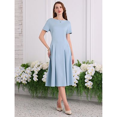 Women's Boat Neck Dresses Midi Swing Work A-Line Dress