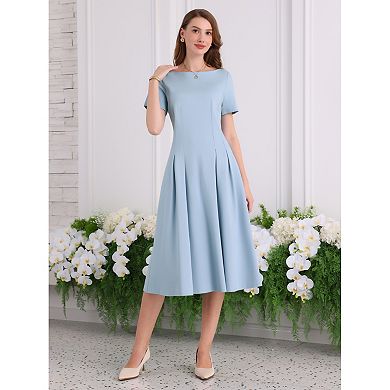 Women's Boat Neck Dresses Midi Swing Work A-Line Dress