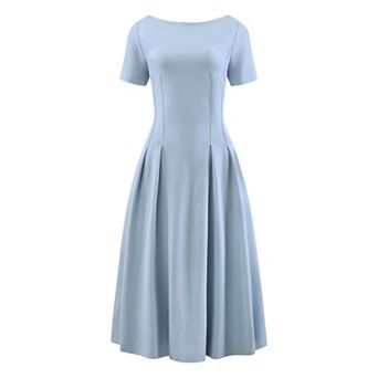 Women's Boat Neck Dresses Midi Swing Work A-Line Dress