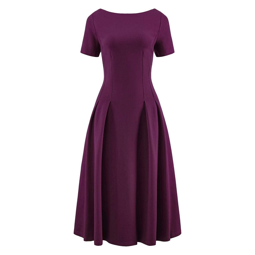 Women's Boat Neck Dresses Midi Swing Work A-Line Dress