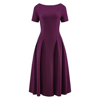 Women's Boat Neck Dresses Midi Swing Work A-Line Dress