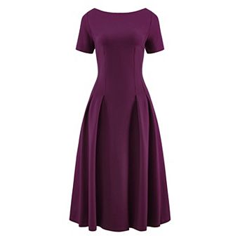 Women's Boat Neck Dresses Midi Swing Work A-Line Dress