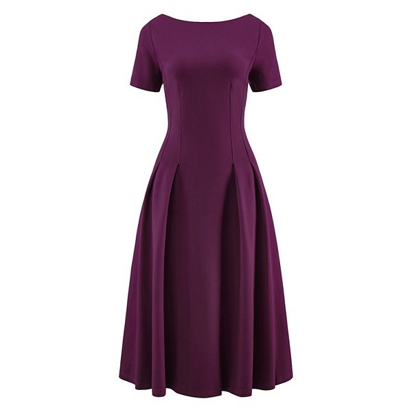 kohls a line dress Women's Boat Neck Dresses Midi Swing Work A-Line Dress