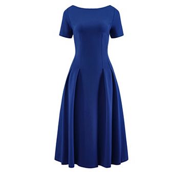Women's Boat Neck Dresses Midi Swing Work A-Line Dress