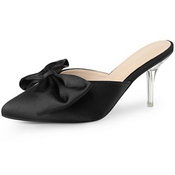 Women's Bowknot Satin Pointed Toe Stiletto Heel Bow Heel Slippers Mule