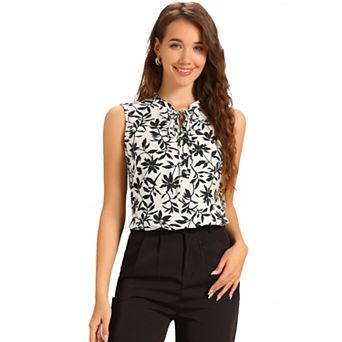 Women's Floral Sleeveless Self-Tie Ruffled Neck Casual Tank Top