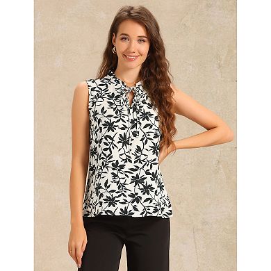 Women's Floral Sleeveless Self-Tie Ruffled Neck Casual Tank Top