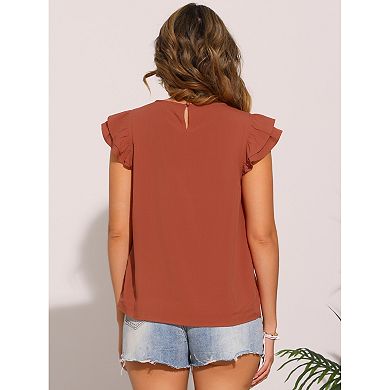 Summer Blouse for Women's Casual Round Neck Cap Sleeve Boho Geometric Printed Top