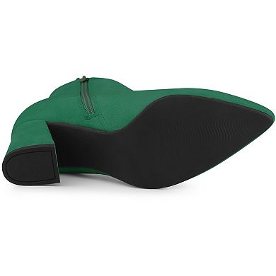 Women's Pointy Toe Side Zip Chunky Heels Ankle Boots