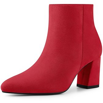 Women's Pointy Toe Side Zip Chunky Heels Ankle Boots
